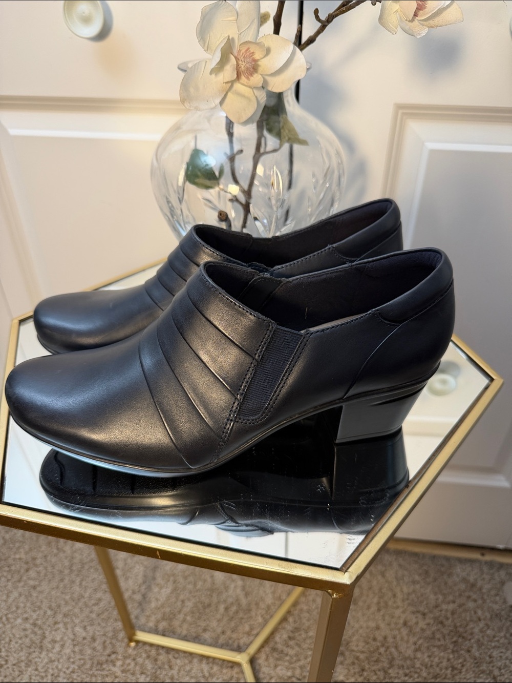 Clarks Black Emslie Low Heel Ankle Boots with Block Heel sz 12